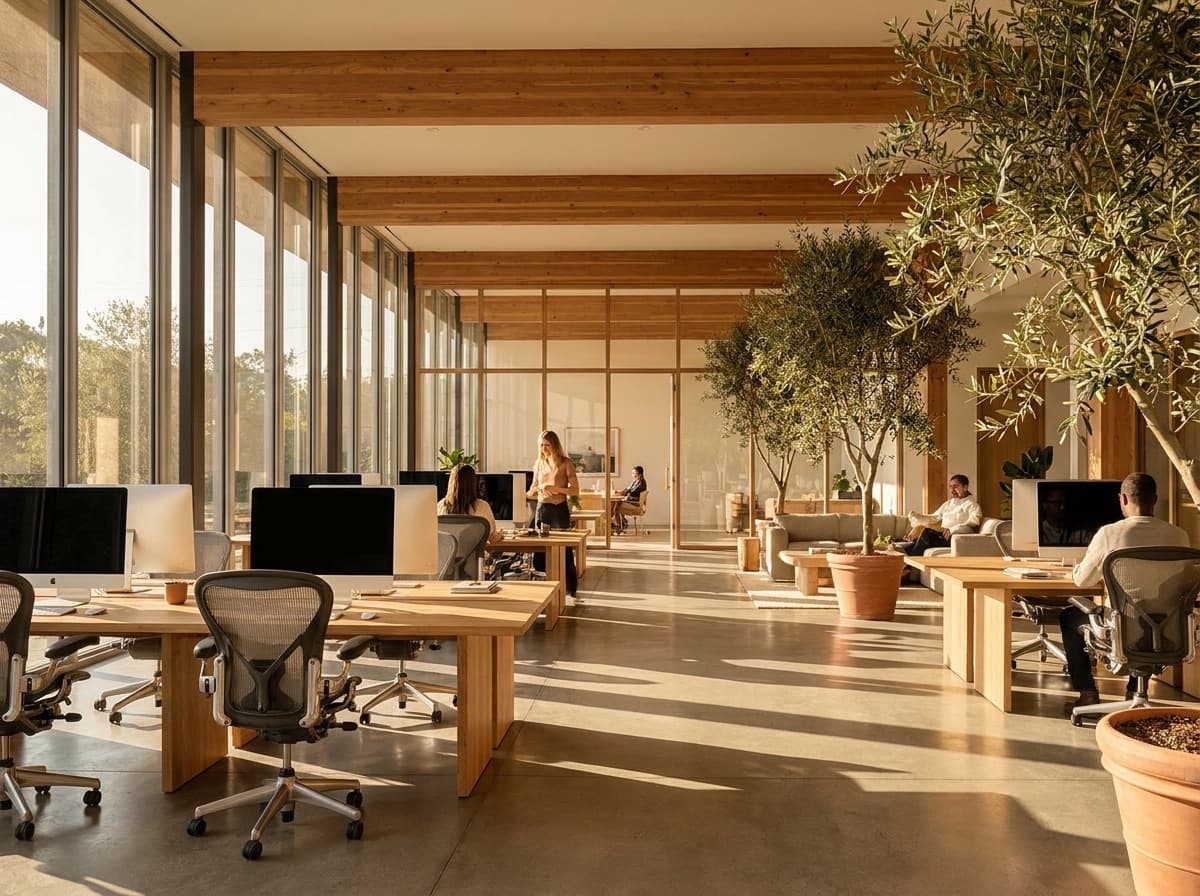 Open-plan corporate office full of deployed workstations